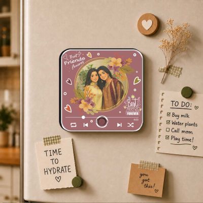 Personalized Best Friends Musical Fridge Magnet with Photo & Favorite Song Rechargeable Playable Music Player Friendship Gift for Best Friend, Sister, BFF, Birthday, Friendship Day